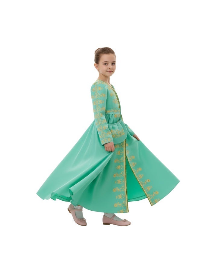 D'Daniela Liya Embroidered Tiffany Jalabiya Abaya with Tie-Up Belt and  Sleeves -for Girl - Image 2